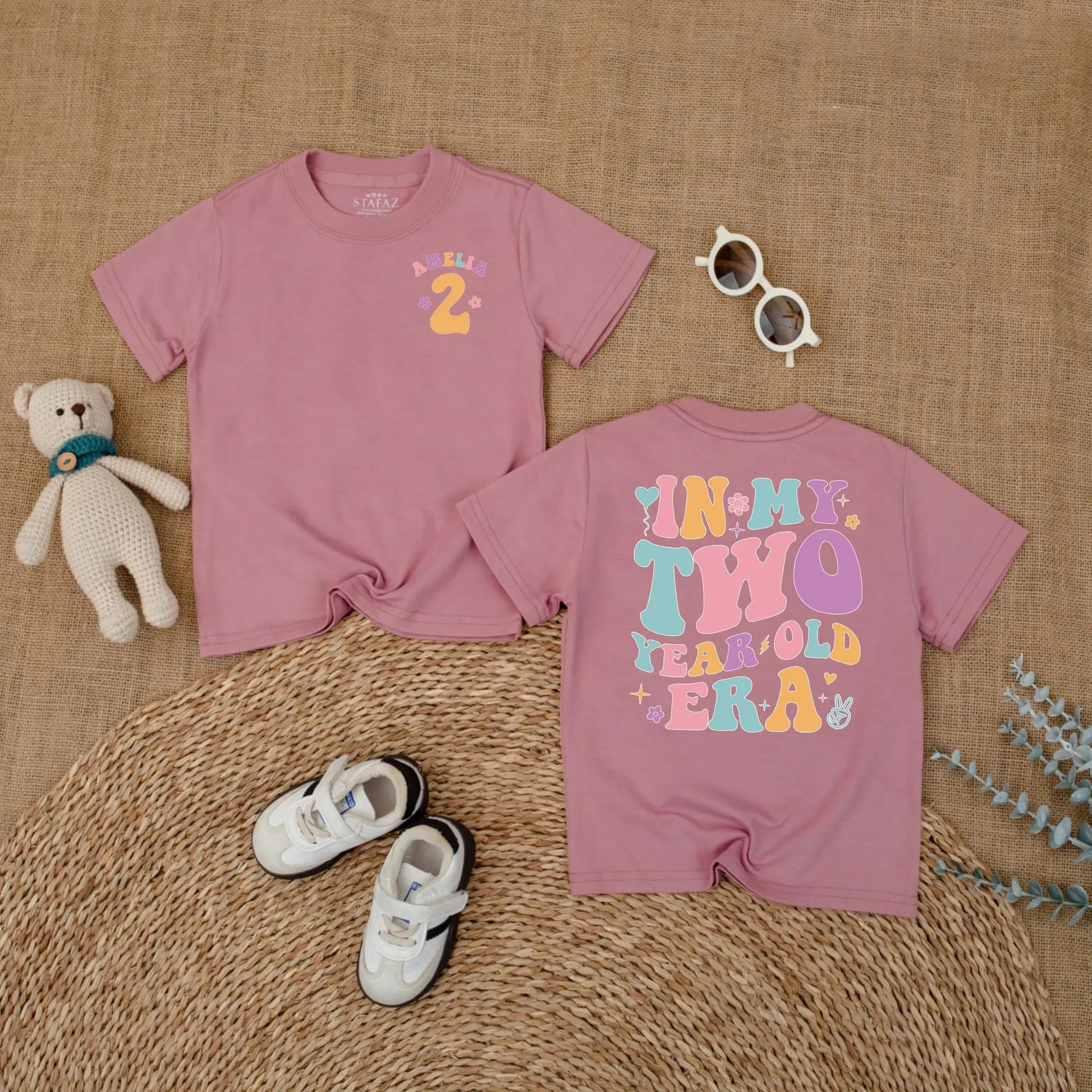 Personalized In My Two Year Old Era Baby Shirt Custom Toddler Girl Birthday Outfit Whimsical Retro Floral Star Party Gift