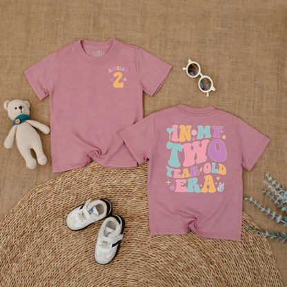 Personalized In My Two Year Old Era Baby Shirt Custom Toddler Girl Birthday Outfit Whimsical Retro Floral Star Party Gift