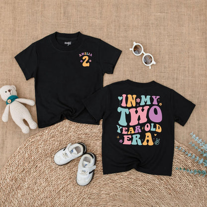 Personalized In My Two Year Old Era Baby Shirt Custom Toddler Girl Birthday Outfit Whimsical Retro Floral Star Party Gift