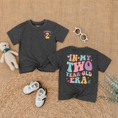Personalized In My Two Year Old Era Baby Shirt Custom Toddler Girl Birthday Outfit Whimsical Retro Floral Star Party Gift