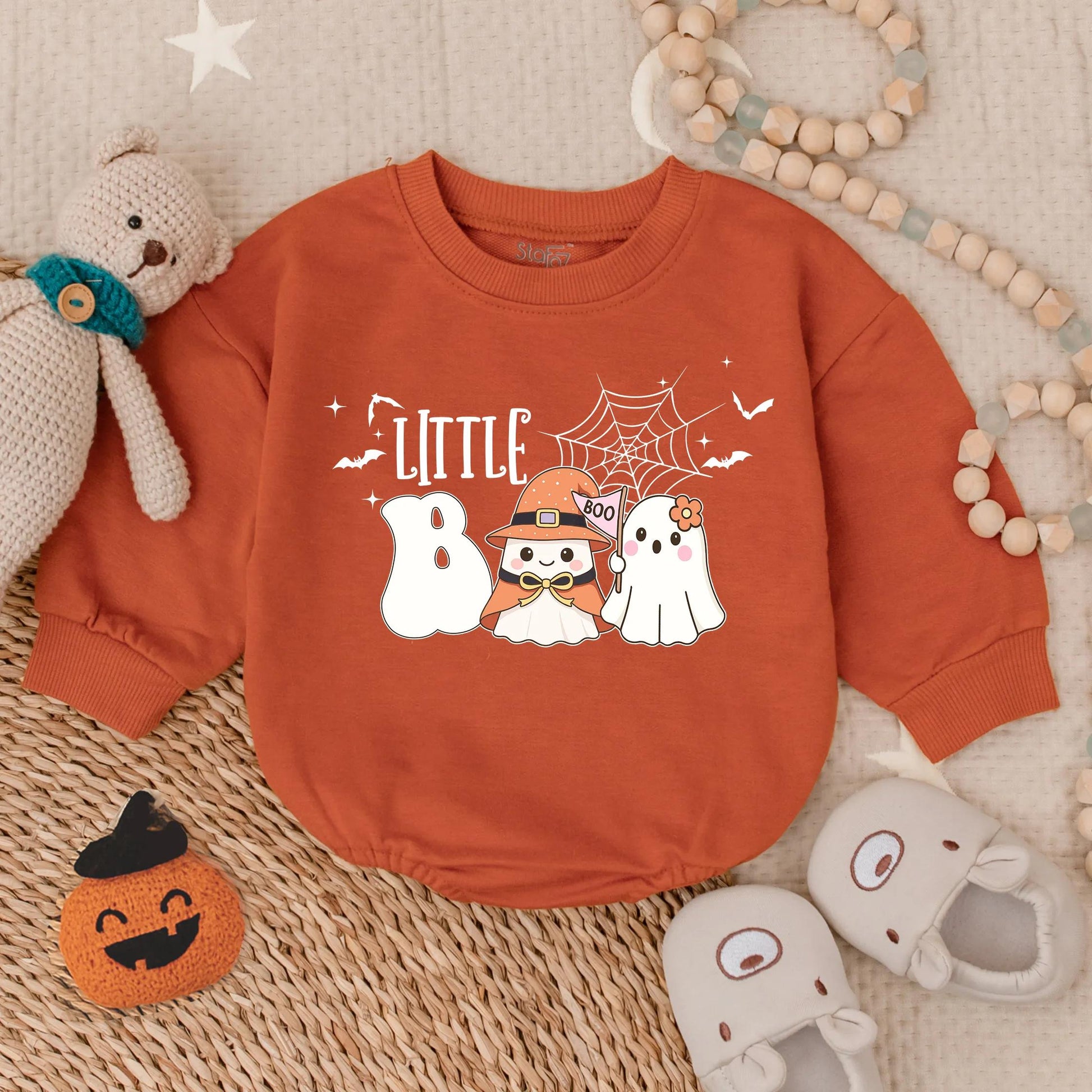 Little Boo First Halloween Bubble Romper Spooky Cute Baby Ghost Costume Infant Fall Bodysuit Toddler Halloween Clothes