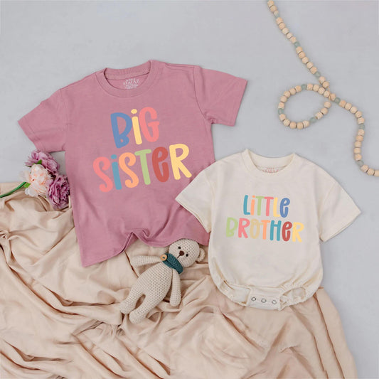 Retro Big Sister Little Sister Shirts Adorable Big Sis Little Sis Matching Family Outfits Cute Sibling Gift Idea Comfortable Cotton Tee