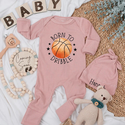 Personalized Born to Dribble Basketball Baby Bodysuit Soft Cotton Newborn Sports Outfit Gift for New Dad Funny Game Day Baby Shower