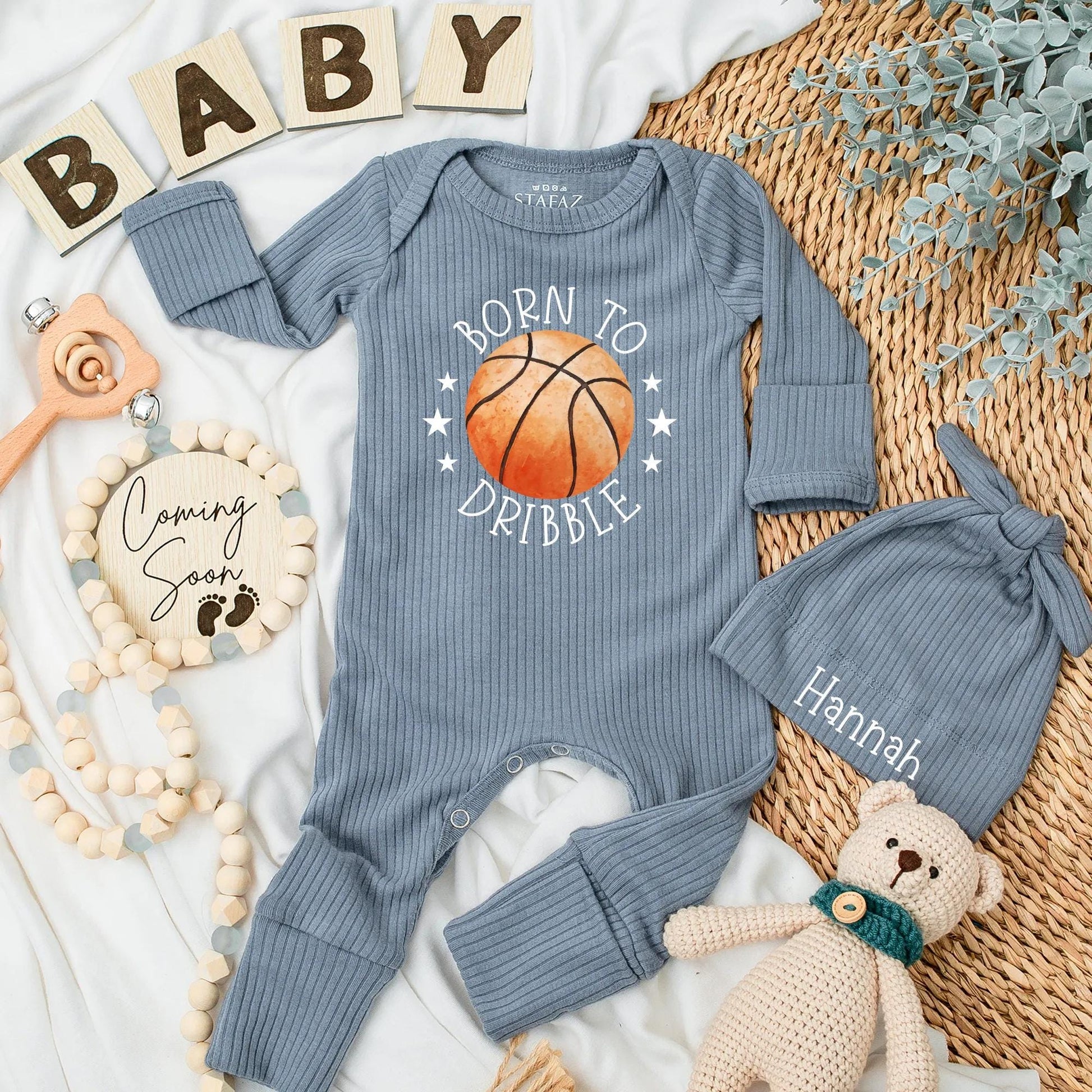 Personalized Born to Dribble Basketball Baby Bodysuit Soft Cotton Newborn Sports Outfit Gift for New Dad Funny Game Day Baby Shower