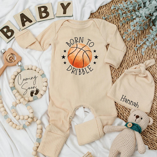 Personalized Born to Dribble Basketball Baby Bodysuit Soft Cotton Newborn Sports Outfit Gift for New Dad Funny Game Day Baby Shower