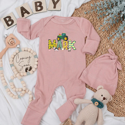 Custom Tractor Name Baby Bodysuit Cute Farm Baby Clothes Newborn Boy Gift Country Baby Shower Outfit