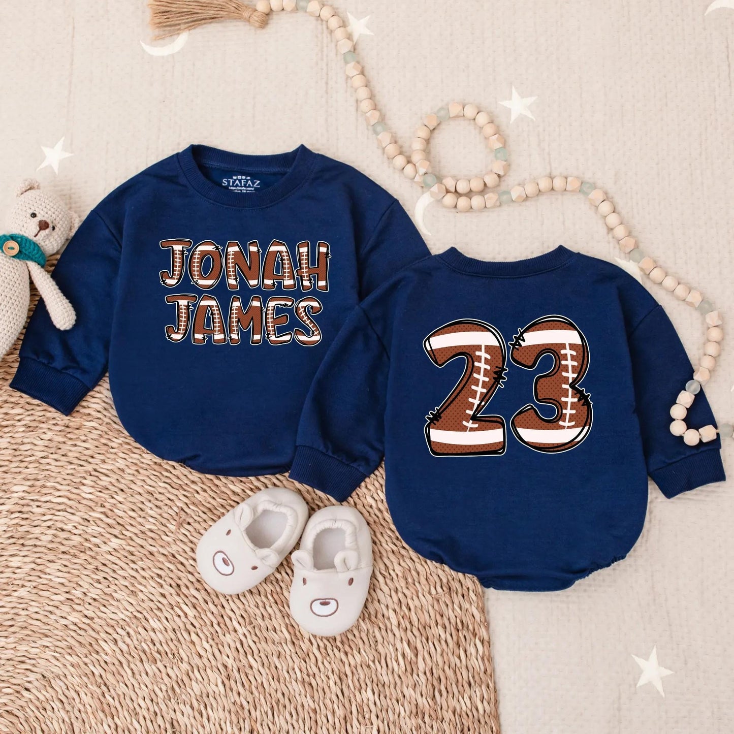 Custom Football Baby Romper Game Day Outfit Cute Fall Natural Bodysuit Sports Toddler Gift for Baby Shower Pregnancy Reveal Fathers Day