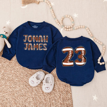 Custom Football Baby Romper Game Day Outfit Cute Fall Natural Bodysuit Sports Toddler Gift for Baby Shower Pregnancy Reveal Fathers Day