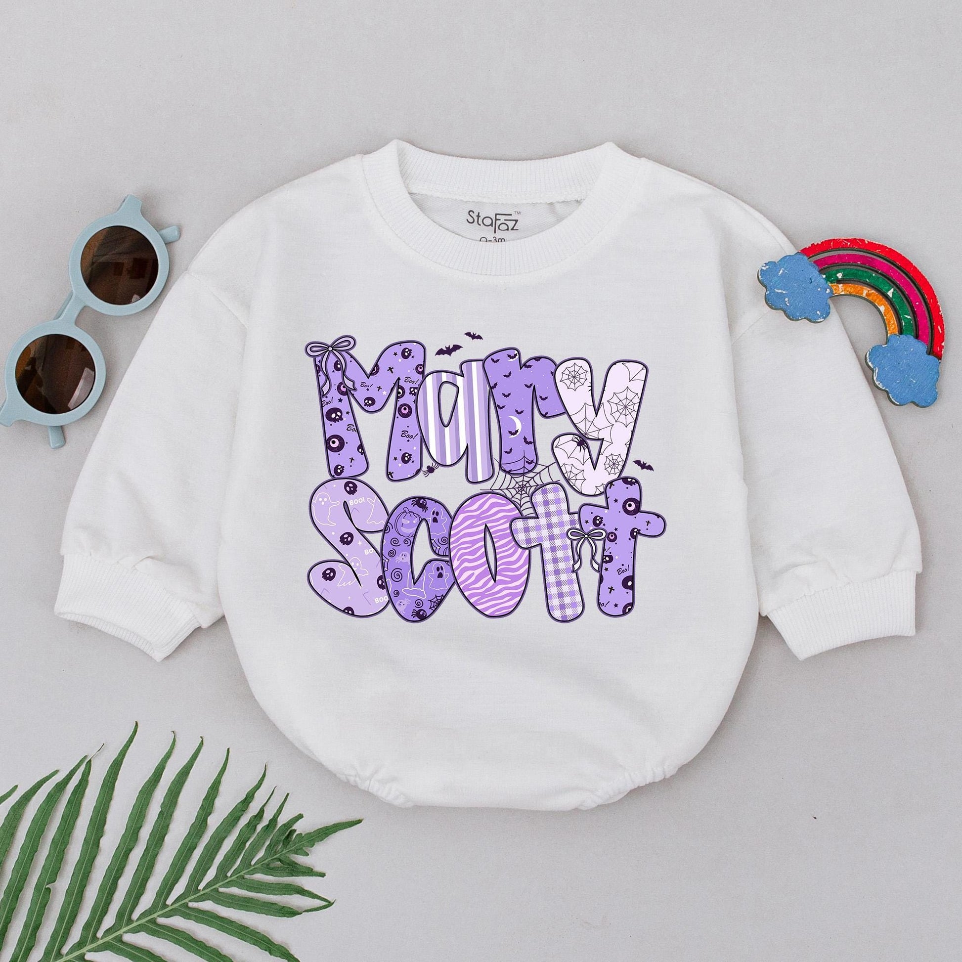 Personalized Purple Halloween Name Romper My First Halloween Bodysuit for Baby Girl or Boy Halloween Birthday Outfit Baby Shower Gift