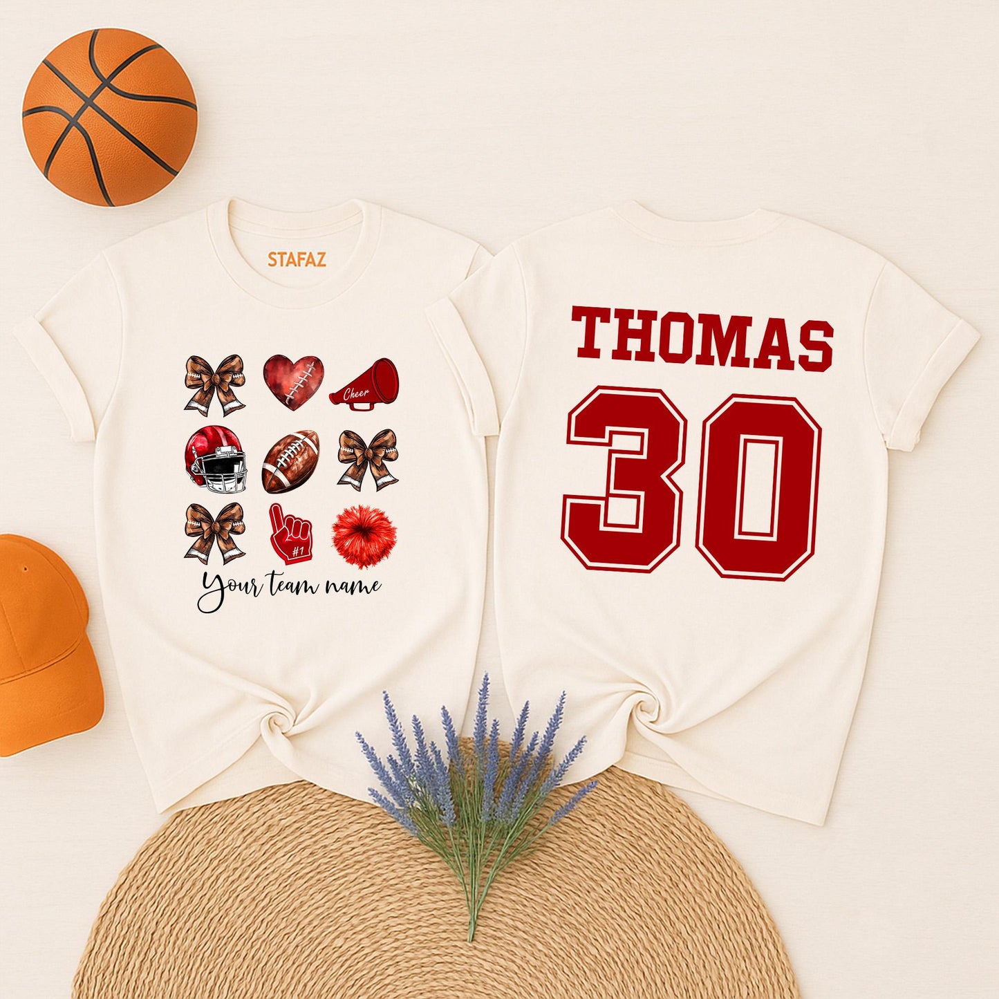 Custom Team Name Football Bow Shirt Cheer Mom School Mascot Coquette Style Game Day Apparel for Cheerleaders and Supportive Fans