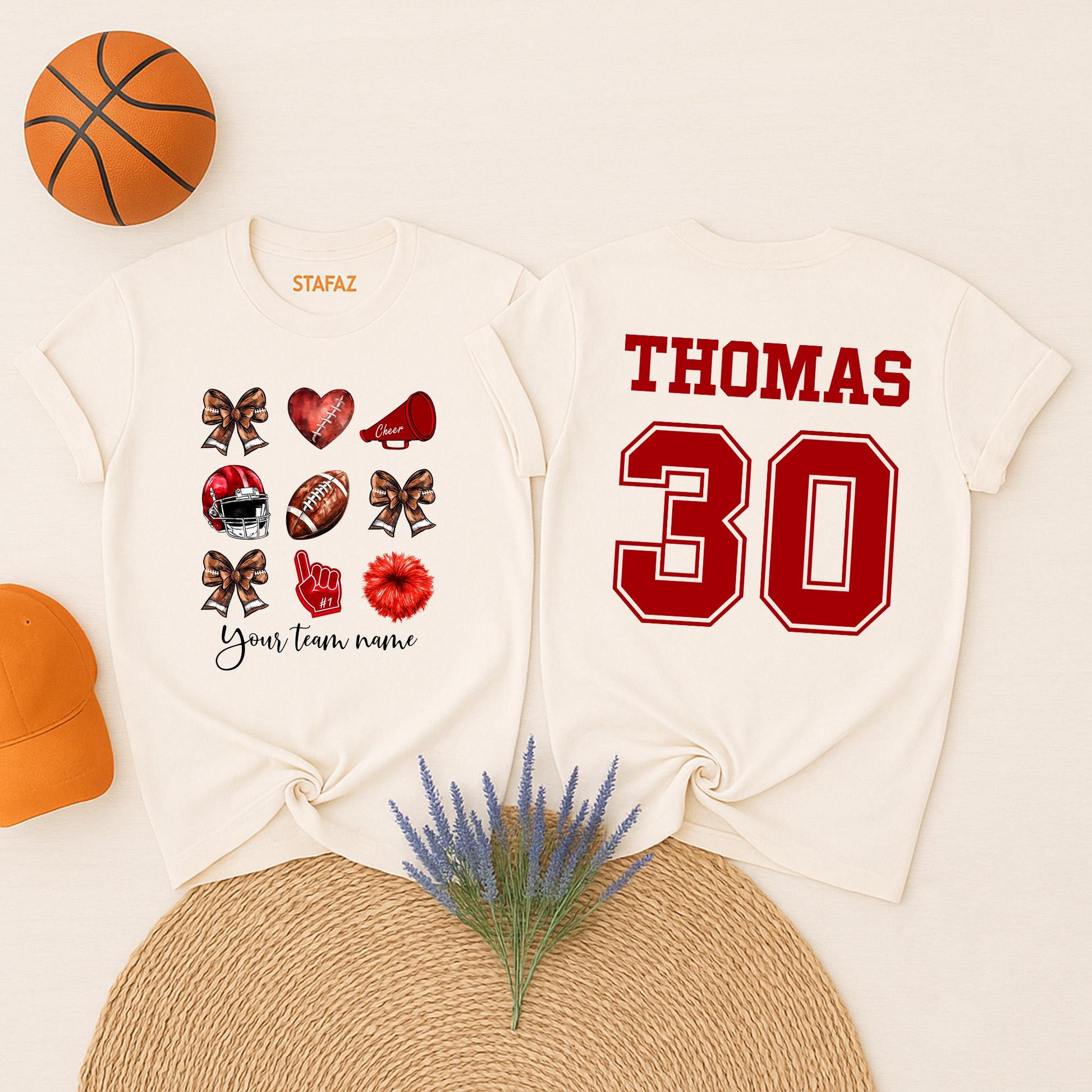 Custom Team Name Football Bow Shirt Cheer Mom School Mascot Coquette Style Game Day Apparel for Cheerleaders and Supportive Fans