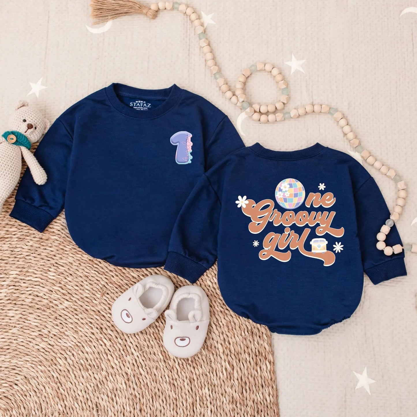 Personalized One Groovy Girl Bubble Romper Hippie First Birthday Outfit Soft Cotton Baby Girl Bodysuit Newborn Clothes Gift Boho Retro Style