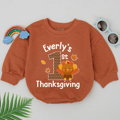 Personalized My 1st Thanksgiving Romper Baby Girl Boy Turkey Outfit Fall Announcement Baby Shower Gift Coming Home
