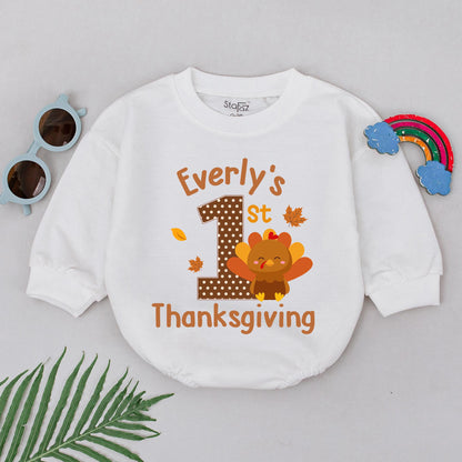 Personalized My 1st Thanksgiving Romper Baby Girl Boy Turkey Outfit Fall Announcement Baby Shower Gift Coming Home