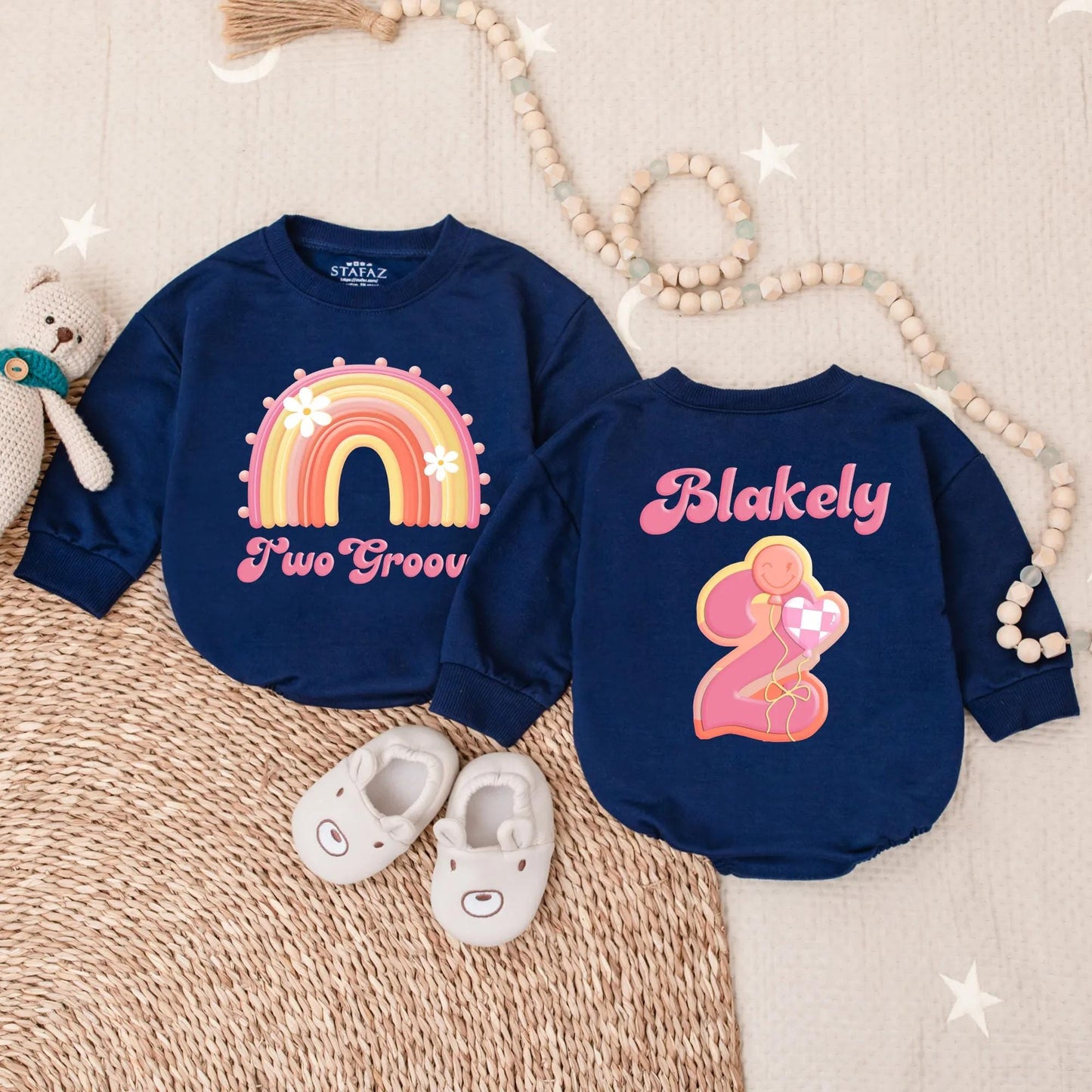 Two Groovy Girl Bubble Romper Personalized Hippie Birthday Bodysuit Baby Girl First Birthday Outfit Gift Two Year Old