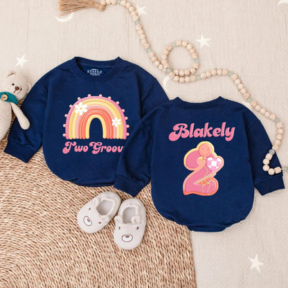 Two Groovy Girl Bubble Romper Personalized Hippie Birthday Bodysuit Baby Girl First Birthday Outfit Gift Two Year Old