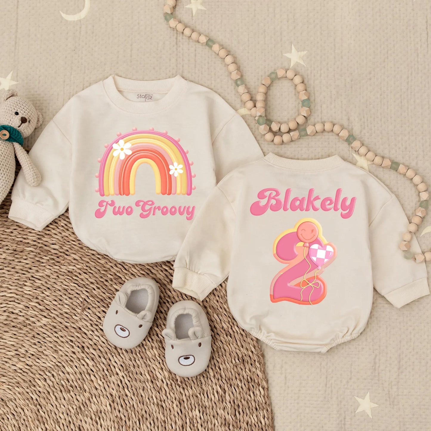 Two Groovy Girl Bubble Romper Personalized Hippie Birthday Bodysuit Baby Girl First Birthday Outfit Gift Two Year Old