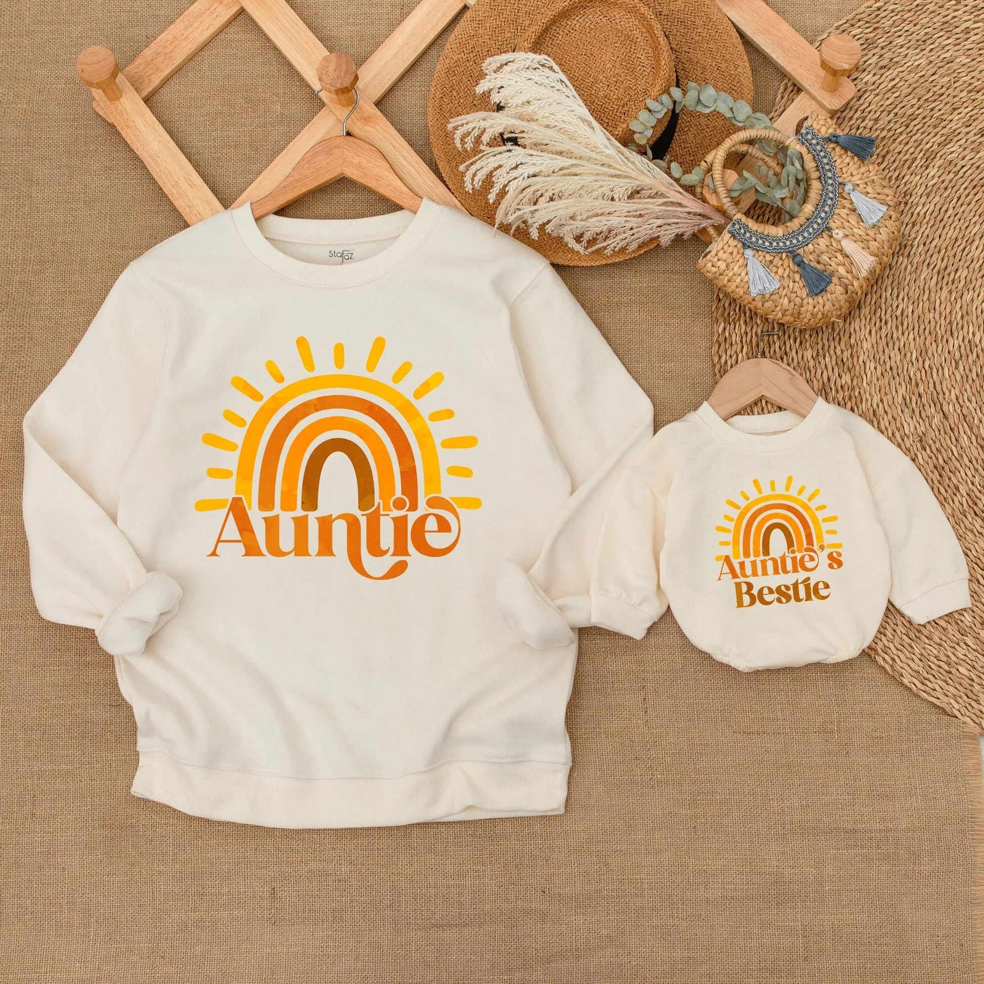 Matching Auntie & Bestie Sunshine Sweatshirts | Custom Auntie Gift | Baby Shower, Auntie & Nephew Outfit | Soft Cotton