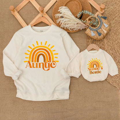 Matching Auntie & Bestie Sunshine Sweatshirts | Custom Auntie Gift | Baby Shower, Auntie & Nephew Outfit | Soft Cotton