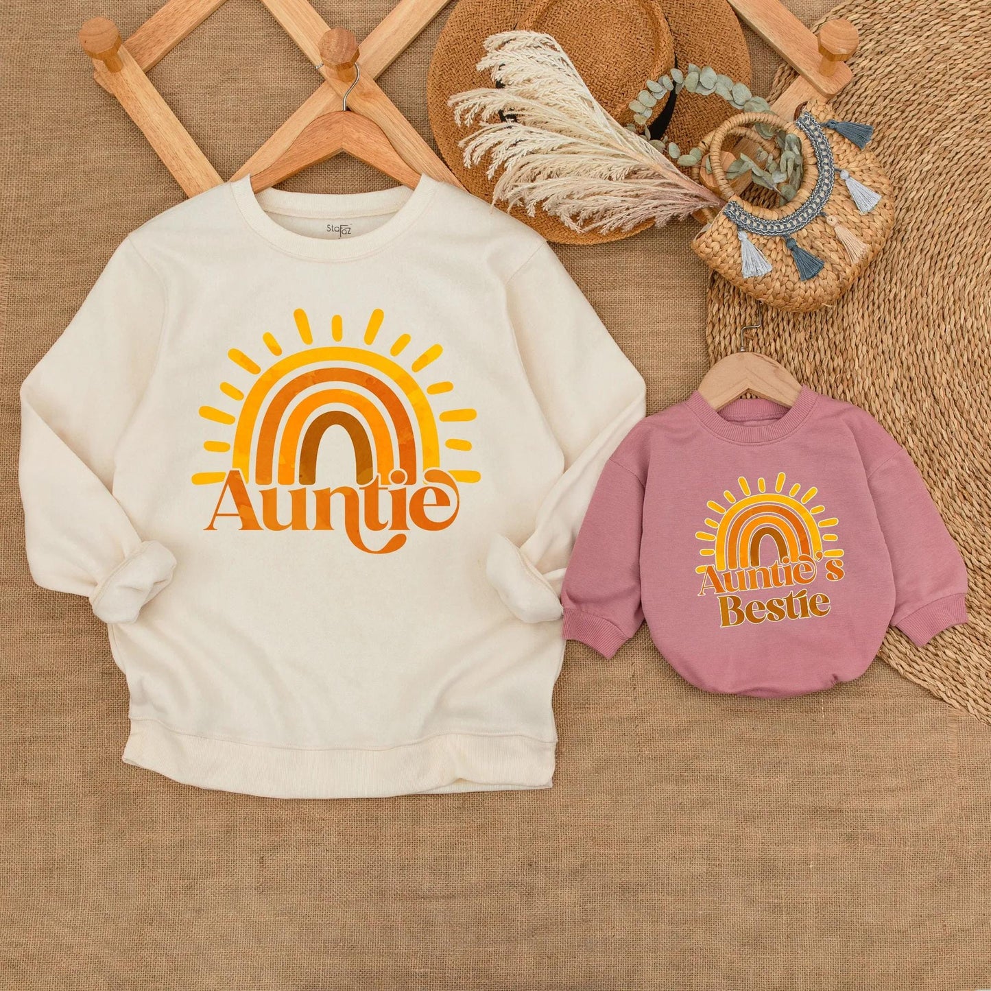 Matching Auntie & Bestie Sunshine Sweatshirts | Custom Auntie Gift | Baby Shower, Auntie & Nephew Outfit | Soft Cotton