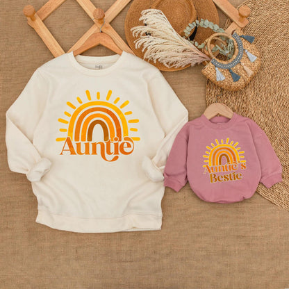 Matching Auntie & Bestie Sunshine Sweatshirts | Custom Auntie Gift | Baby Shower, Auntie & Nephew Outfit | Soft Cotton