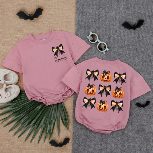 Spooky Spider Halloween Bubble Romper for Baby Girl Toddler | Pumpkin Outfit Spooky Season Fall Clothes Baby Gift Idea