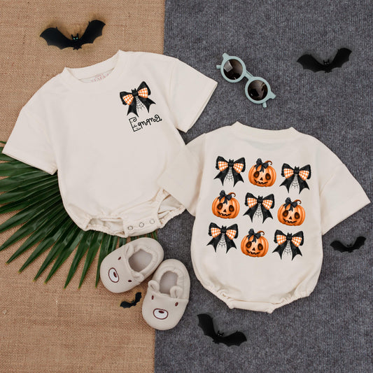 Spooky Spider Halloween Bubble Romper for Baby Girl Toddler | Pumpkin Outfit Spooky Season Fall Clothes Baby Gift Idea