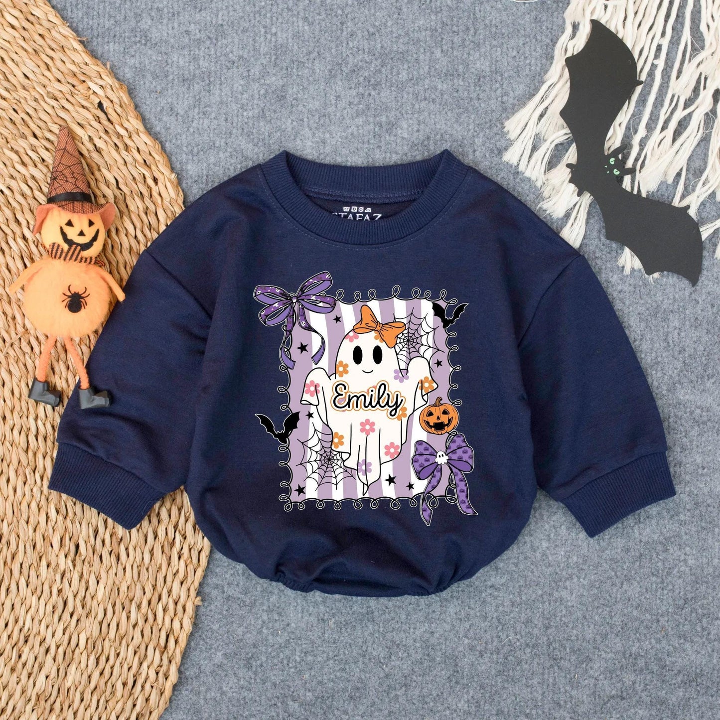 Spooky Boo Baby Romper Personalized First Halloween Outfit Oversized Infant Bodysuit Custom Spooky Season Costume Baby Halloween Gift