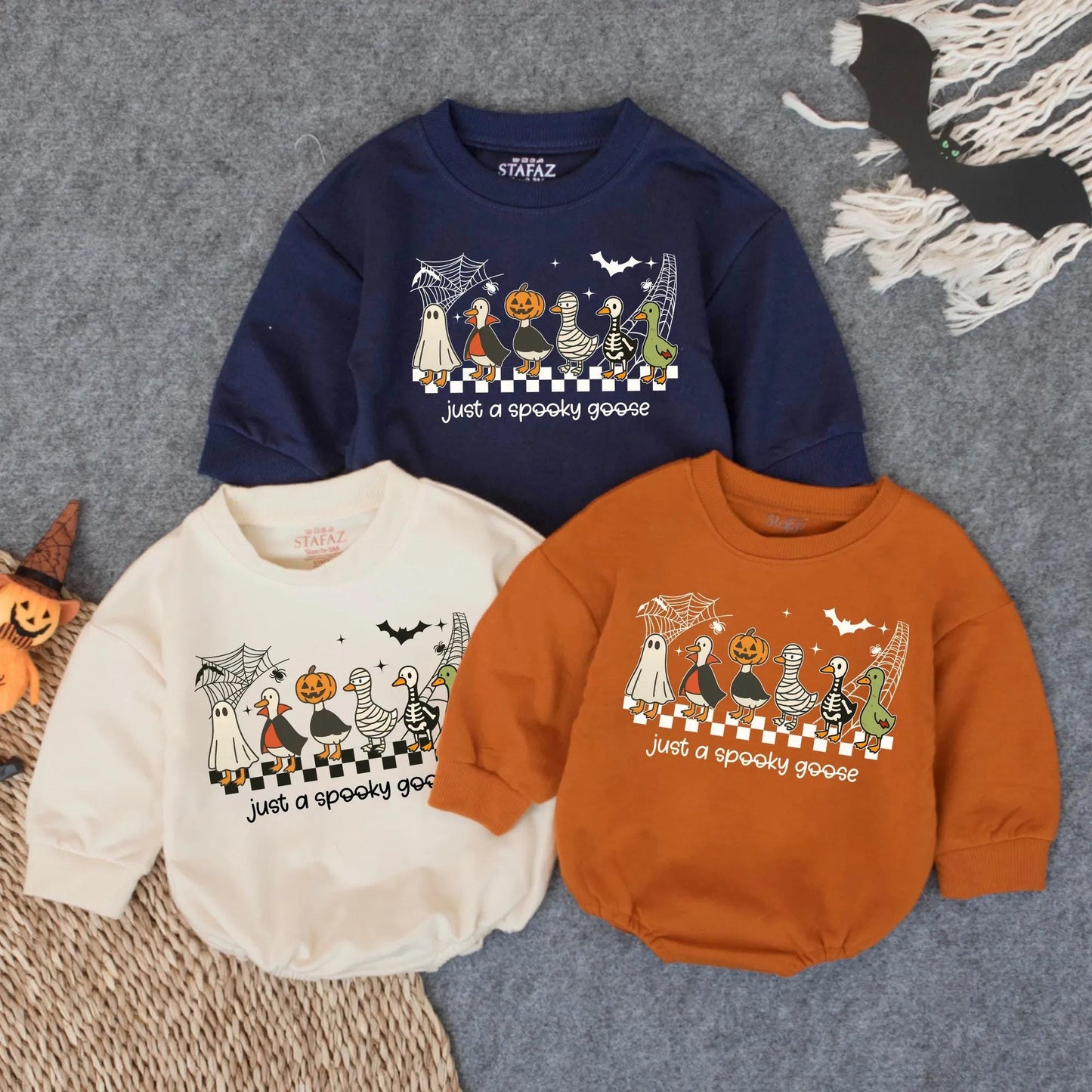 Spooky Goose First Halloween Baby Romper Oversized Infant Bodysuit Cute Fall Toddler Outfit Funny Goose Costume