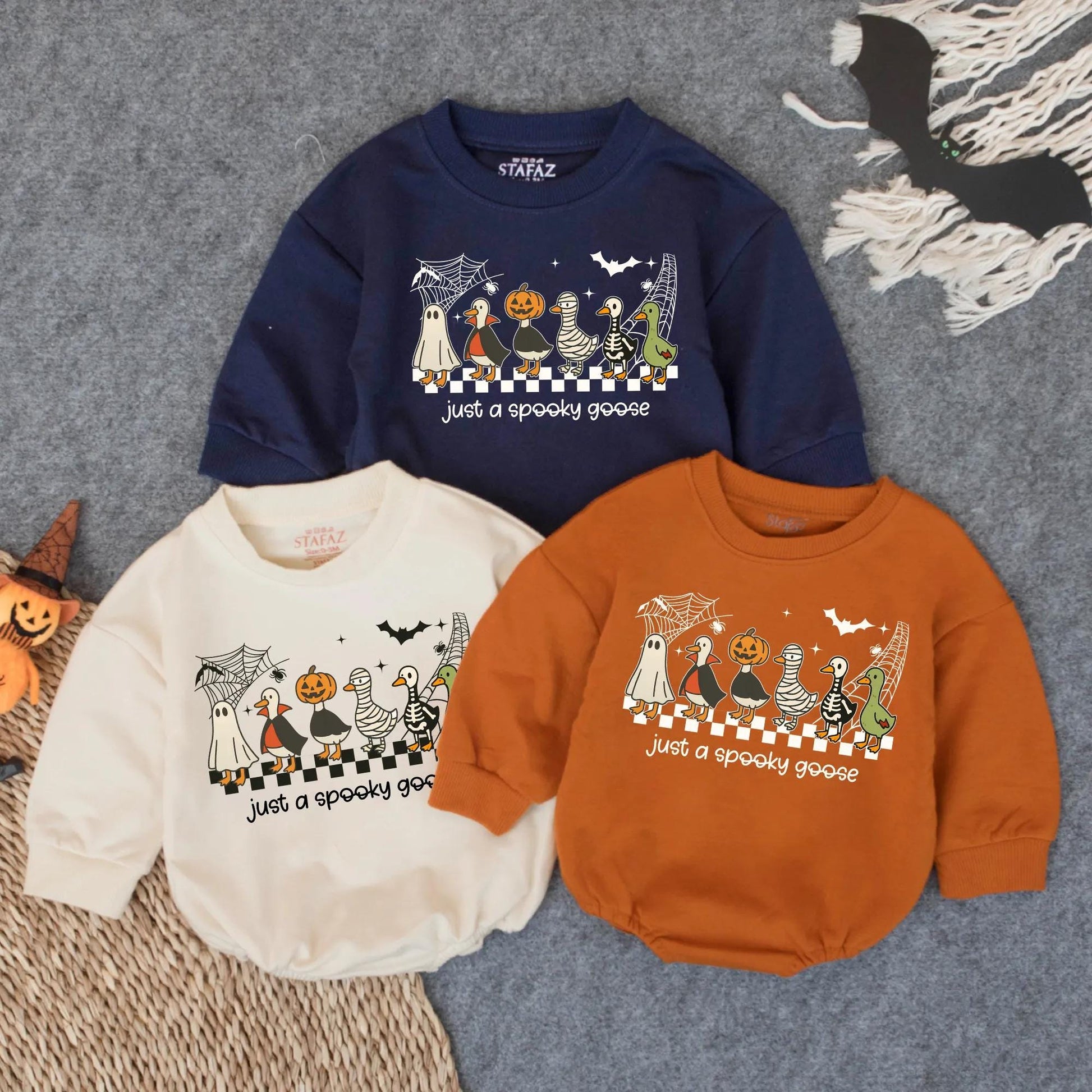 Spooky Goose First Halloween Baby Romper Oversized Infant Bodysuit Cute Fall Toddler Outfit Funny Goose Costume
