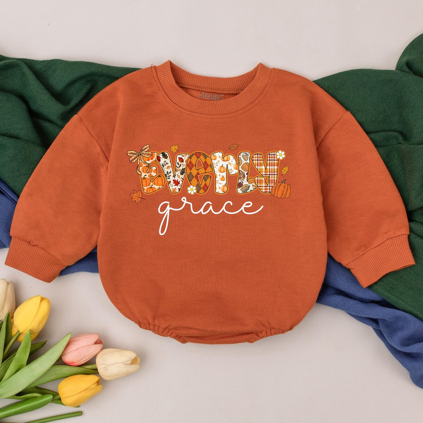 Personalized Thankful Pumpkin Baby Romper, Fall Baby Girl Outfit, Custom Name Thanksgiving Bodysuit, Baby Shower Gift, Autumn Gift (139 chars)