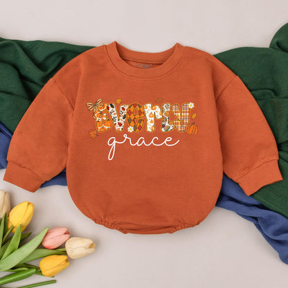 Personalized Thankful Pumpkin Baby Romper, Fall Baby Girl Outfit, Custom Name Thanksgiving Bodysuit, Baby Shower Gift, Autumn Gift (139 chars)