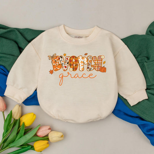 Personalized Thankful Pumpkin Baby Romper, Fall Baby Girl Outfit, Custom Name Thanksgiving Bodysuit, Baby Shower Gift, Autumn Gift (139 chars)