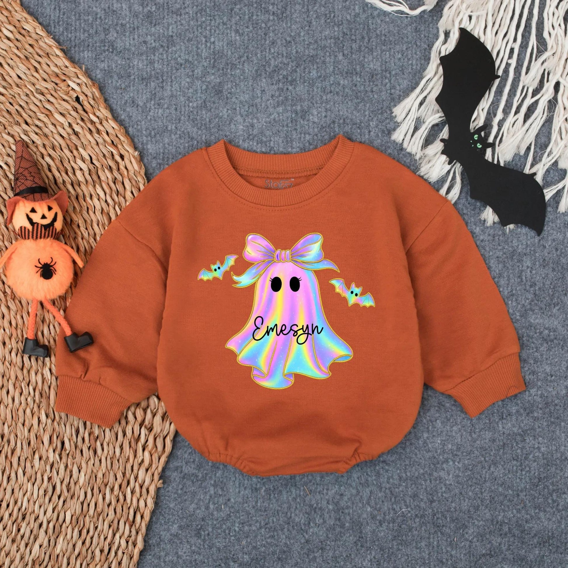 Customized Iridescent Boo Baby Romper First Halloween Outfit Oversized Infant Bodysuit Spooky Season Baby Halloween Gift