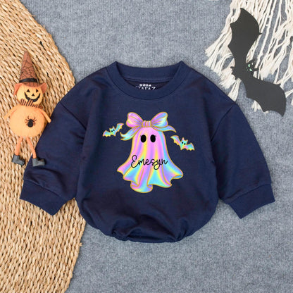 Customized Iridescent Boo Baby Romper First Halloween Outfit Oversized Infant Bodysuit Spooky Season Baby Halloween Gift