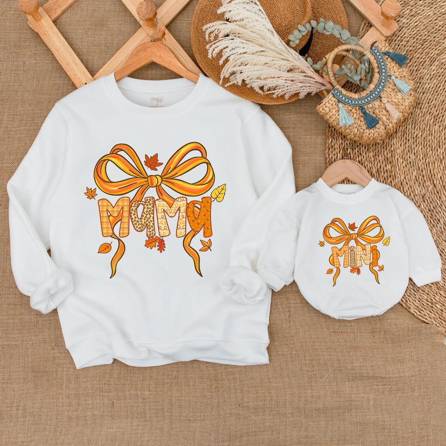 Mama & Mini Fall Bow Sweatshirts, Matching Mommy and Me Outfits, Autumn Leopard Print Sweaters, Thanksgiving Outfit, Mom and Baby Gifts 138 chars