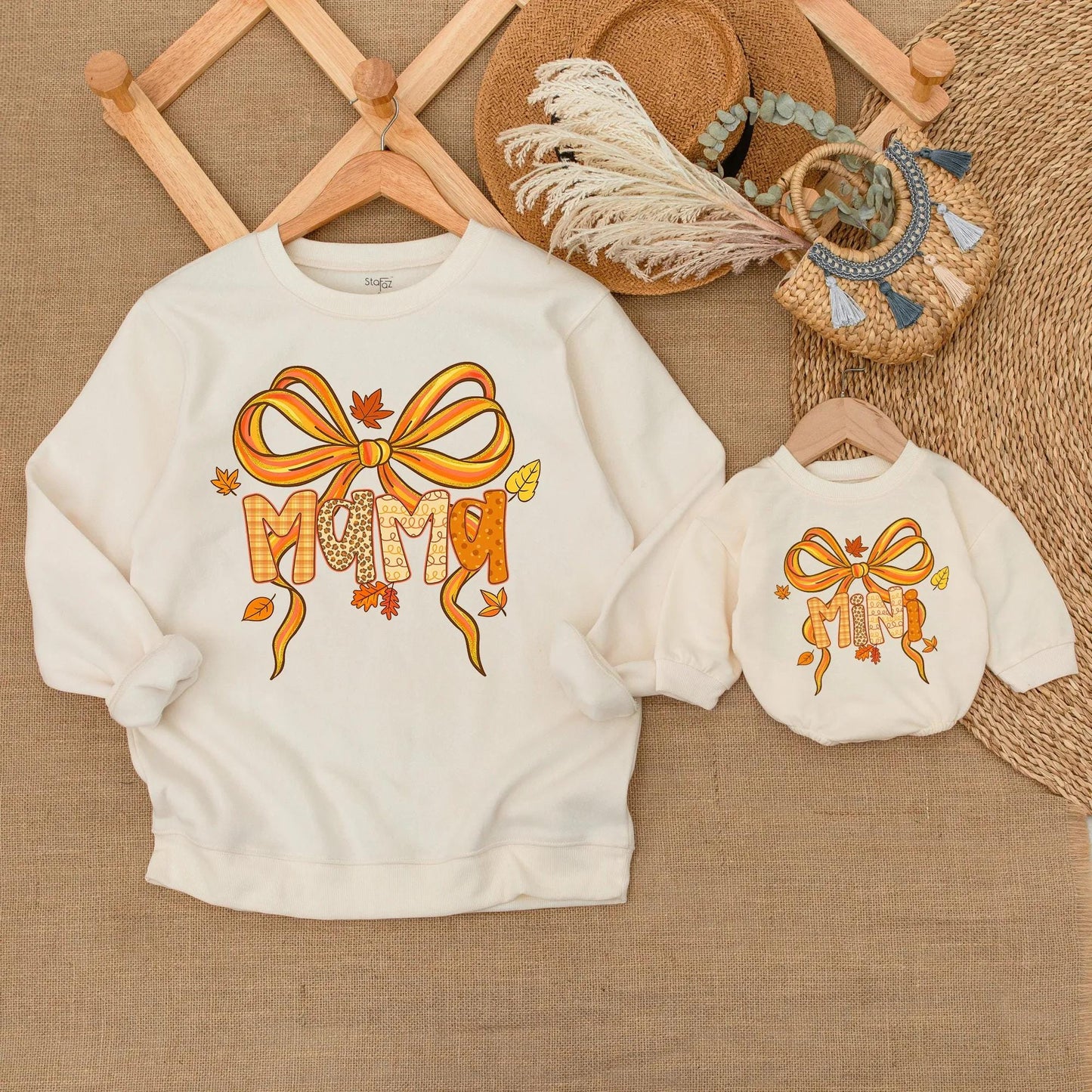 Mama & Mini Fall Bow Sweatshirts, Matching Mommy and Me Outfits, Autumn Leopard Print Sweaters, Thanksgiving Outfit, Mom and Baby Gifts 138 chars