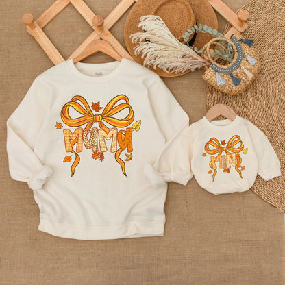 Mama & Mini Fall Bow Sweatshirts, Matching Mommy and Me Outfits, Autumn Leopard Print Sweaters, Thanksgiving Outfit, Mom and Baby Gifts 138 chars