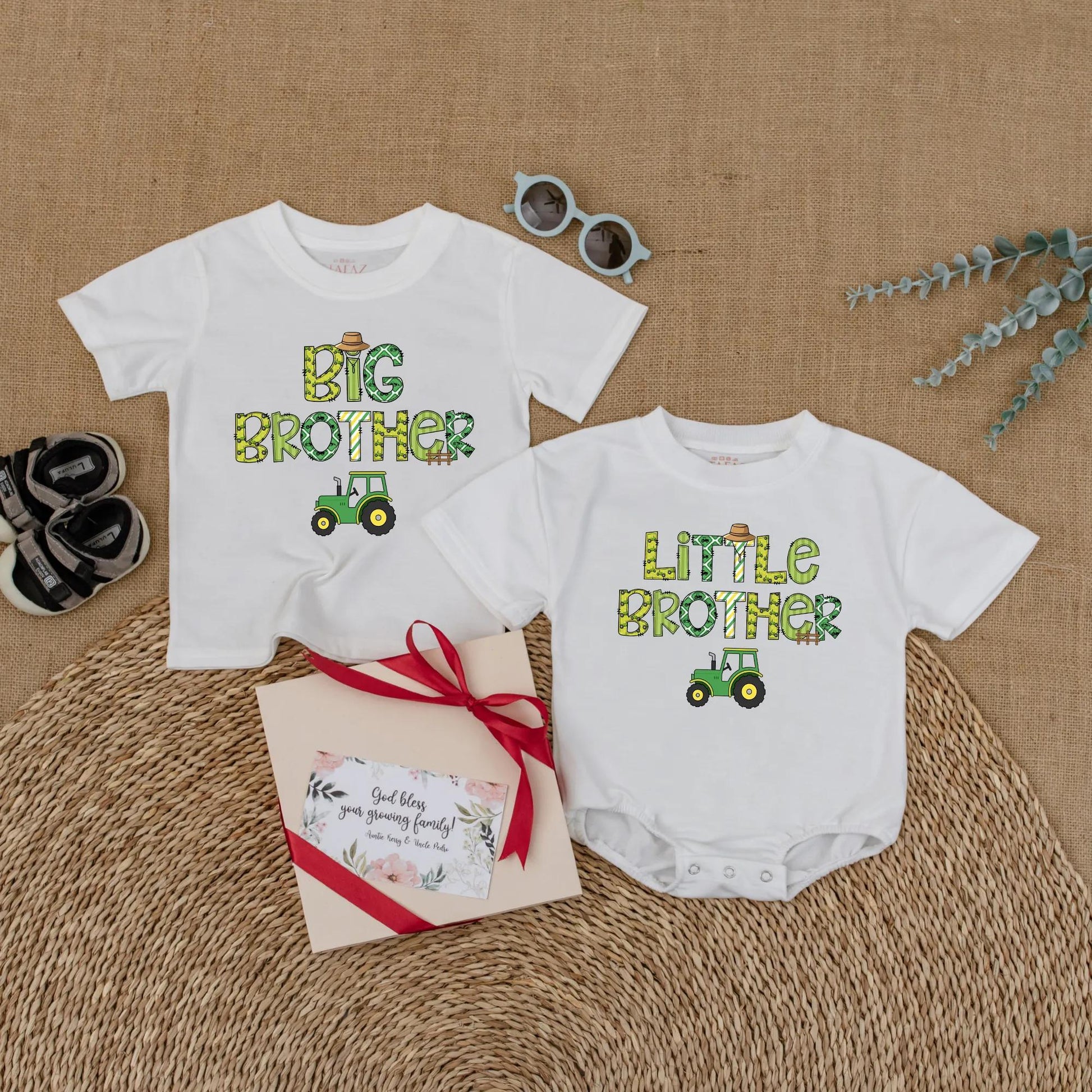Big Brother Little Brother Matching Tractor Shirts Sibling Farm Outfit Pregnancy Announcement New Baby Toddler Boy Custom Gift