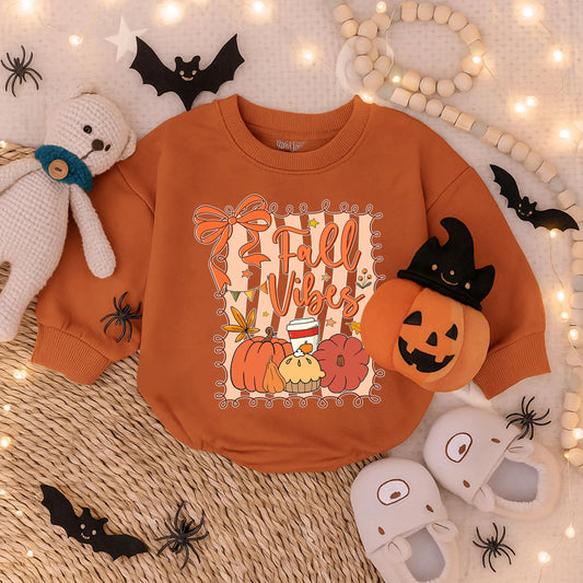 Cozy Fall Vibes Bubble Romper Baby Girl Autumn Pumpkin Long Sleeve Outfit Thanksgiving Baby Clothes
