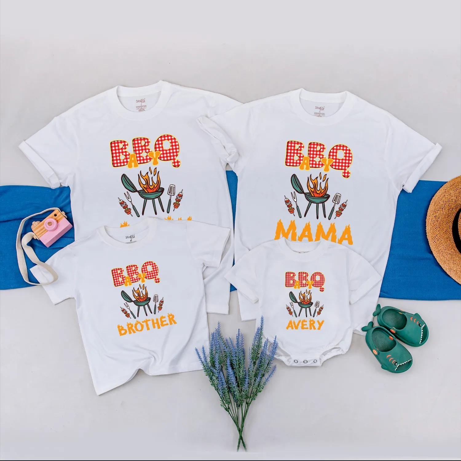 BBQ Family Matching Shirt Custom Barbecue Party Outfits Personalized Grill Party Clothes Ideal Gift for Family Cookout