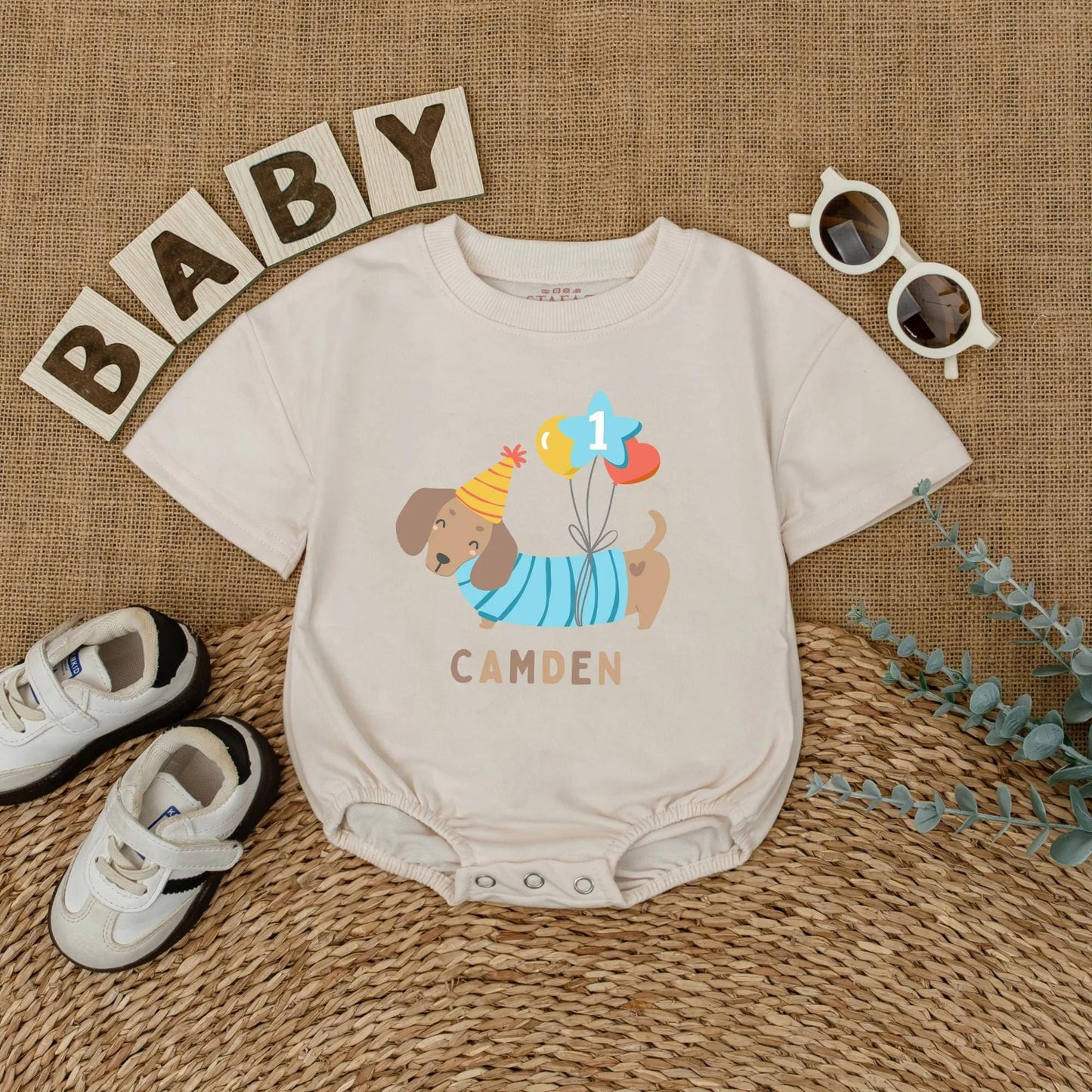Pawty Animal Puppy Dog 1st Birthday Romper Cute Dog Theme Baby Boy Girl First Birthday Outfit Personalized Gift