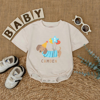Pawty Animal Puppy Dog 1st Birthday Romper Cute Dog Theme Baby Boy Girl First Birthday Outfit Personalized Gift