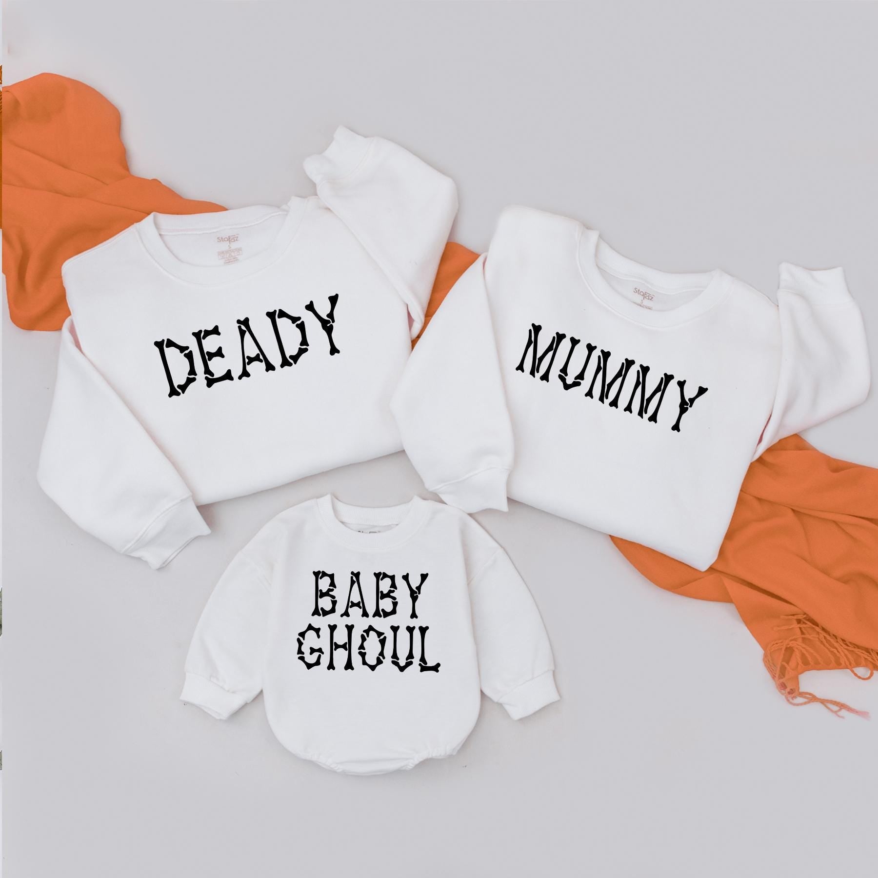 Funny Mummy Deady Little Monster Family Halloween Bone Outfits Spooky Matching Mommy and Me Parent Baby Toddler Shirts 1st Halloween Costume