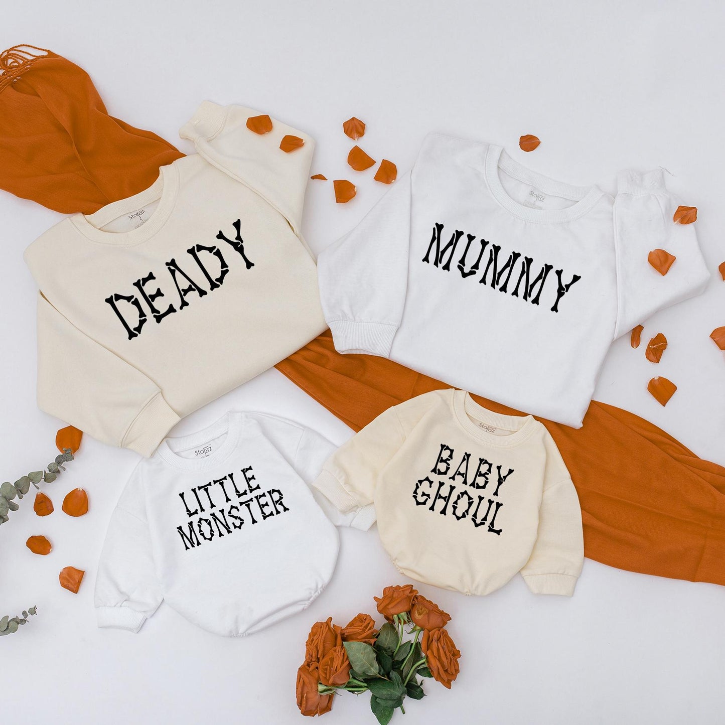 Funny Mummy Deady Little Monster Family Halloween Bone Outfits Spooky Matching Mommy and Me Parent Baby Toddler Shirts 1st Halloween Costume