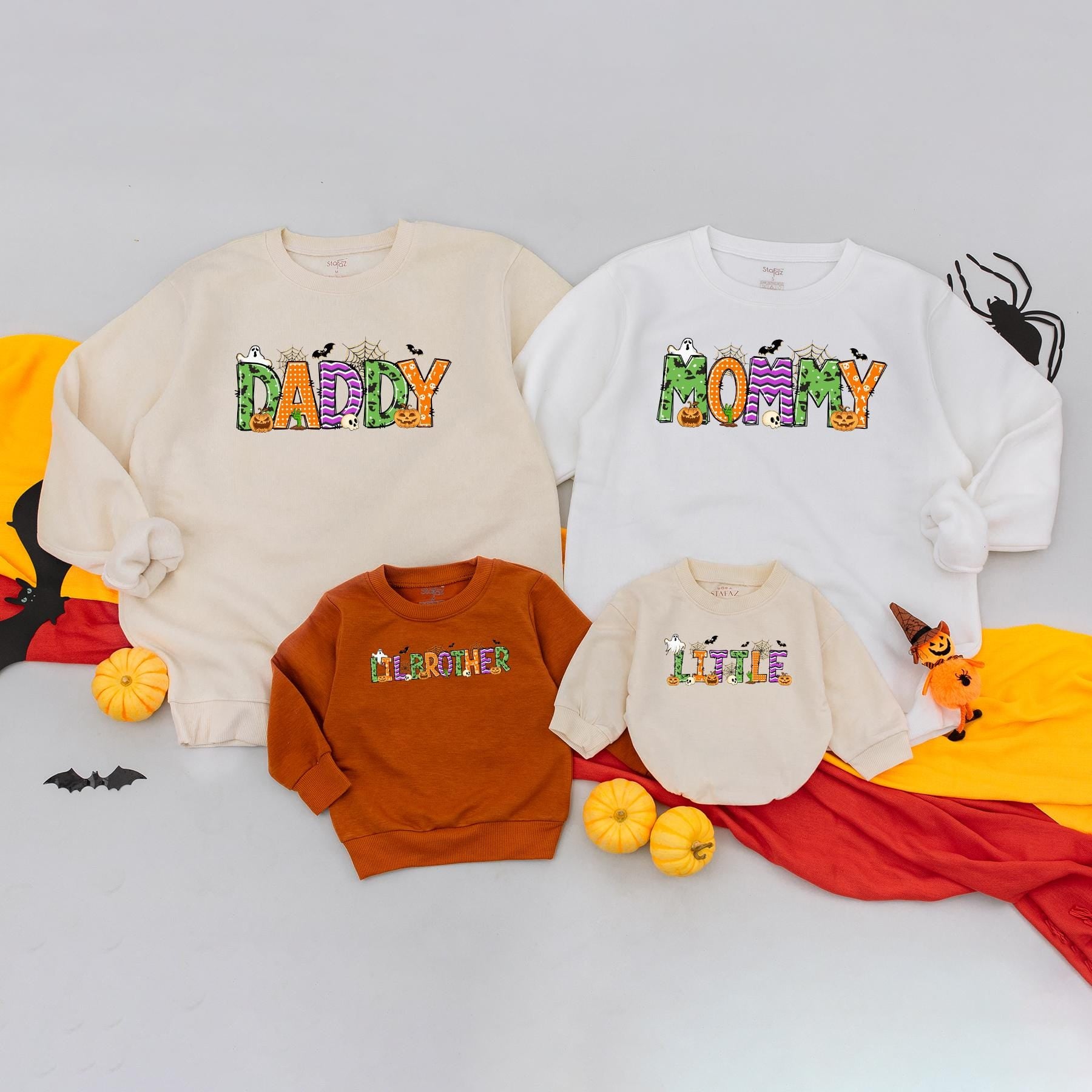 Personalized Family Halloween Matching Name Sweatshirt Ghost Birthday Outfit Baby Boy Bodysuit Fall Autumn Cozy Crew Shirt