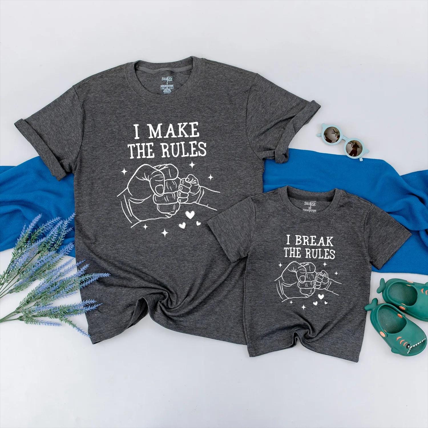 I Make the Rules I Break the Rules Matching Dad & Baby Outfit Funny Fist Bump Set Father Son Gift