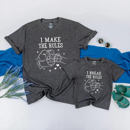 I Make the Rules I Break the Rules Matching Dad & Baby Outfit Funny Fist Bump Set Father Son Gift