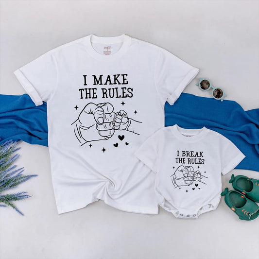 I Make the Rules I Break the Rules Matching Dad & Baby Outfit Funny Fist Bump Set Father Son Gift