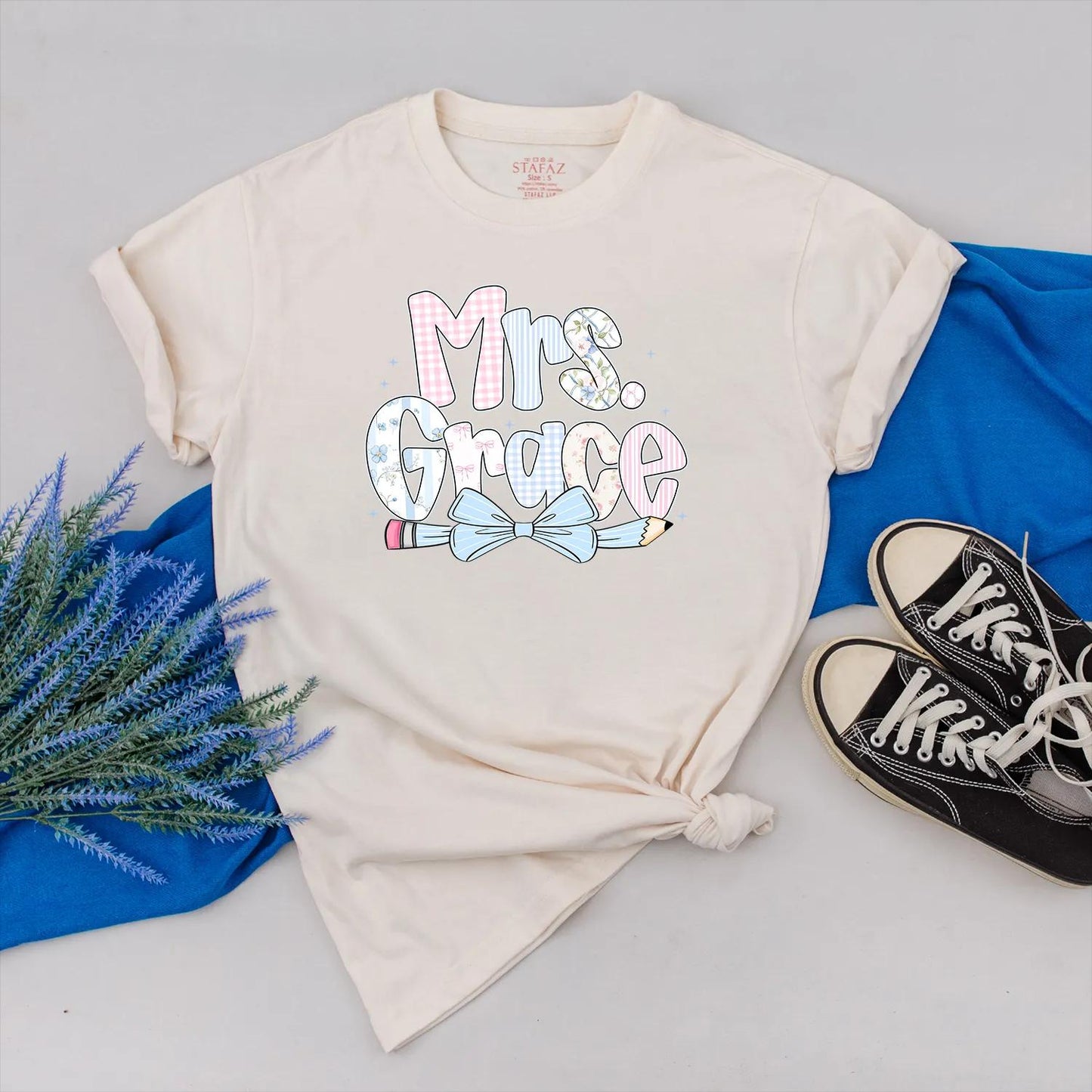 Personalized Teacher Shirt with Pencil Bow Design, Cute Back to School Outfit, First Day of School Clothes, Custom Gift for Teacher